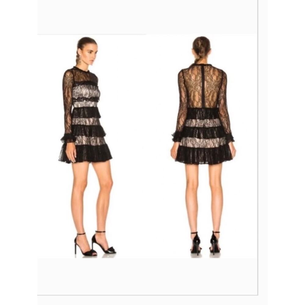 ALEXIS Black Lace Sally Ruffle Long Sleeved cocktail mini Dress Size S